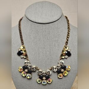 [J. CREW] Brûlèe Gold Statement Necklace Navy, Clear, Gray & Iridescent Stones